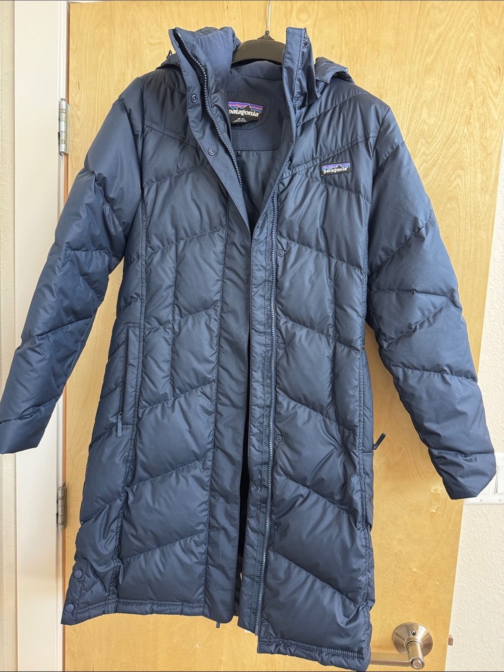 Patagonia Navy Women's Long Puffer Coat with Hood